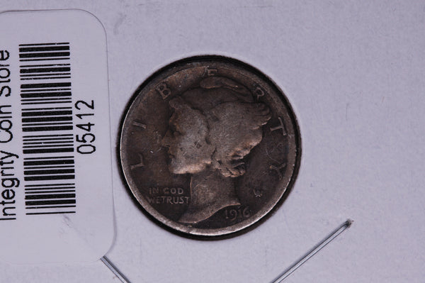 1916-S Mercury Silver Dime, Average Circulated Coin.  Store #05412