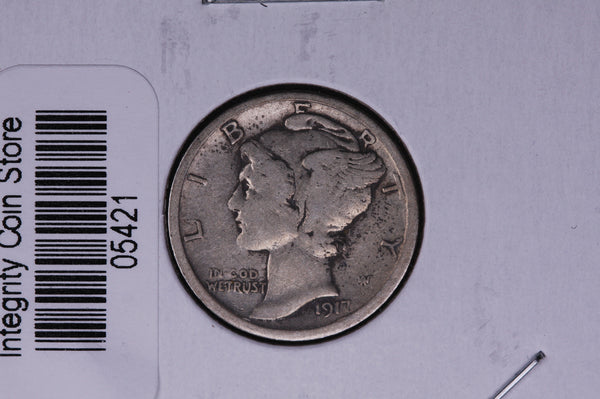 1917 Mercury Silver Dime, Average Circulated Coin.  Store #05421