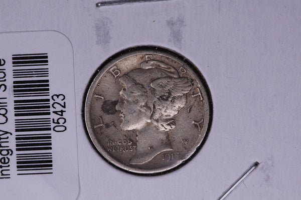 1917-S Mercury Silver Dime, Average Circulated Coin.  Store #05423