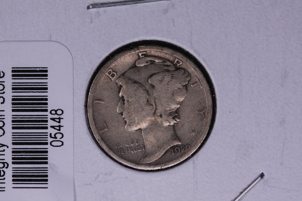 1920 Mercury Silver Dime, Average Circulated Coin.  Store #05448