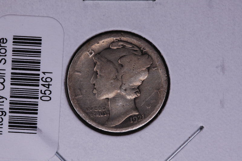 1921-D Mercury Silver Dime, Average Circulated Coin.  Store