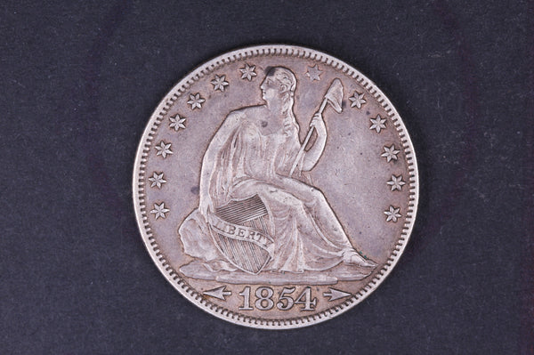 1854 Seated Liberty Half Dollar. Choice Extra Fine Circulated Coin. Store#10506