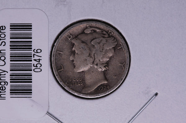 1924-S Mercury Silver Dime, Average Circulated Coin.  Store #05476
