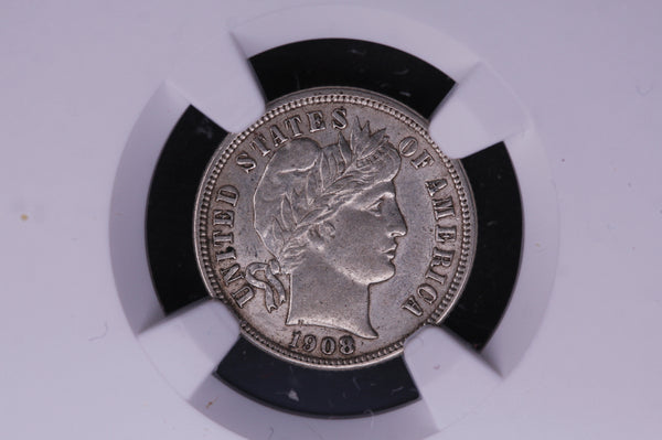 1908-D Barber Silver Dime, NGC Graded AU-53. Store #05511
