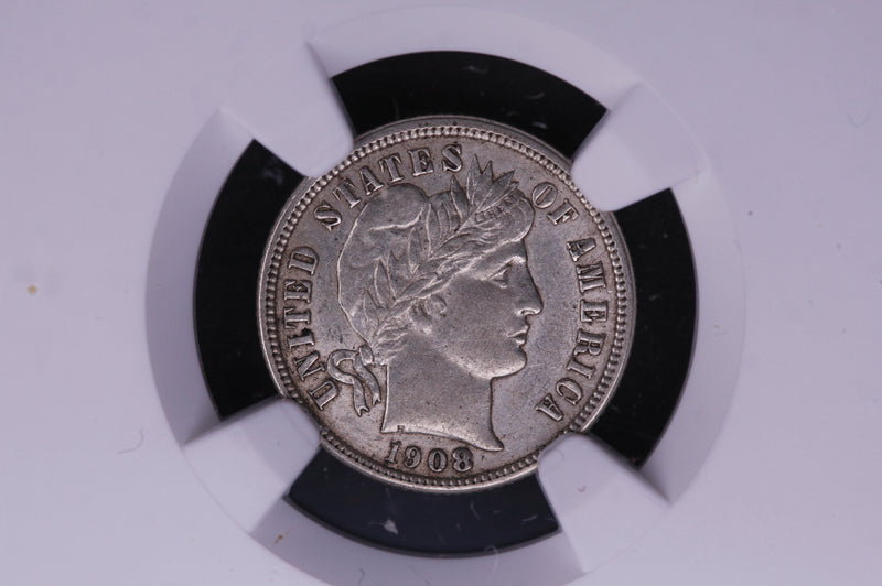 1908-D Barber Silver Dime, NGC Graded AU-53. Store