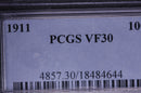 1911 Barber Silver Dime, PCGS Graded: VF-30. Store