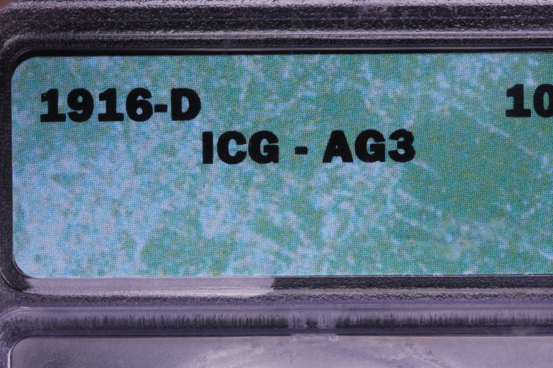 1916-D 10C Mercury Silver Dime, Key Date, ICG AG-3. Store