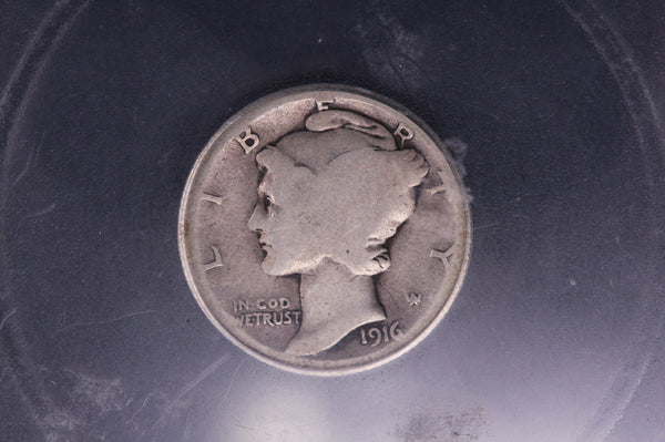 1916-D 10C Mercury Silver Dime, Key Date, ICG AG-3. Store #05522