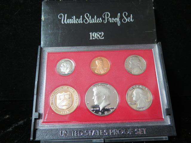 1982 Proof Set, 6 Coin Proof Set, Encased in Original Government Packaging.