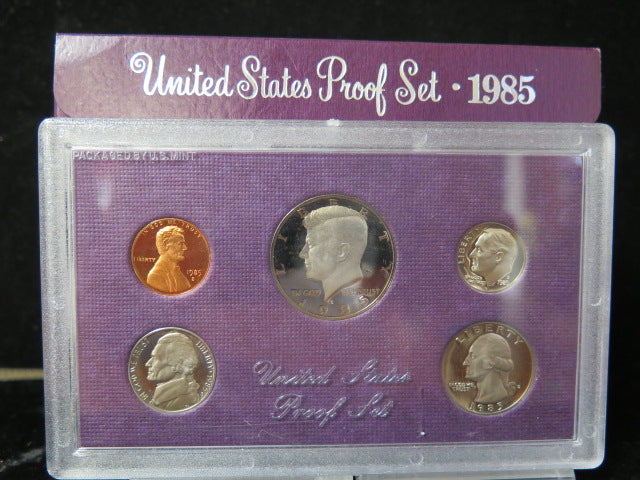 1985 Proof Set, 5 Coin Proof Set, Encased in Original Government Packaging.