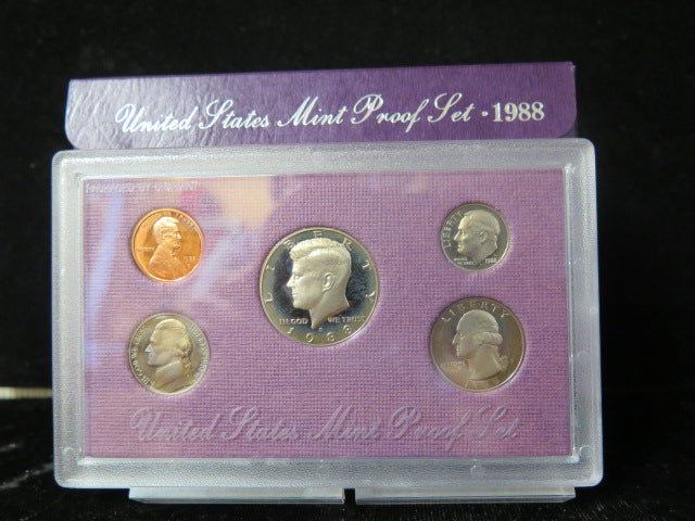 1988 Proof Set, 5 Coin Proof Set, Encased in Original Government Packaging.