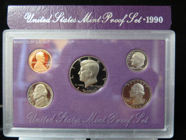 1990 Proof Set, 5 Coin Proof Set, Encased in Original Government Packaging.