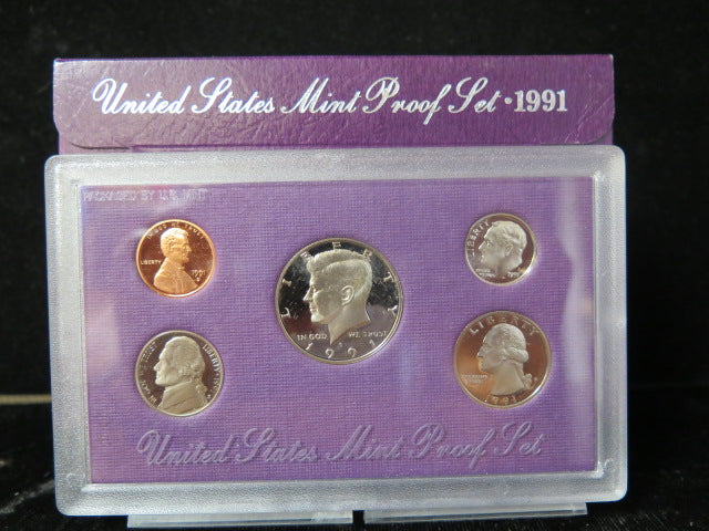 1991 Proof Set, 5 Coin Proof Set, Encased in Original Government Packaging.