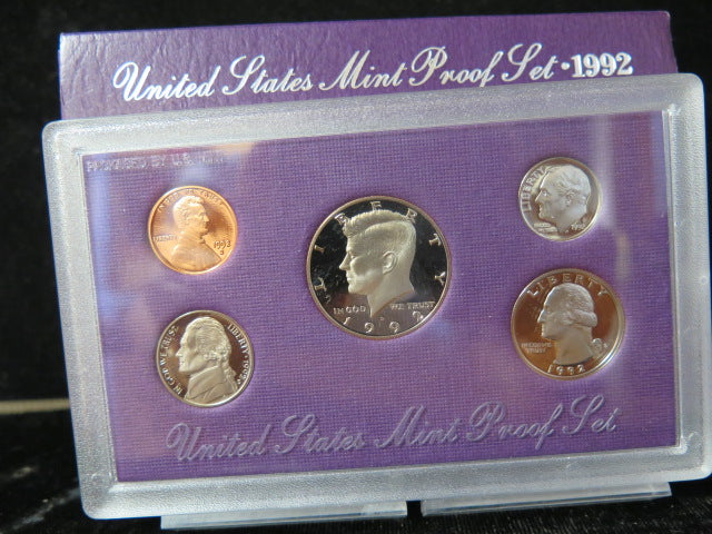 1992 Proof Set, 5 Coin Proof Set, Encased in Original Government Packaging.