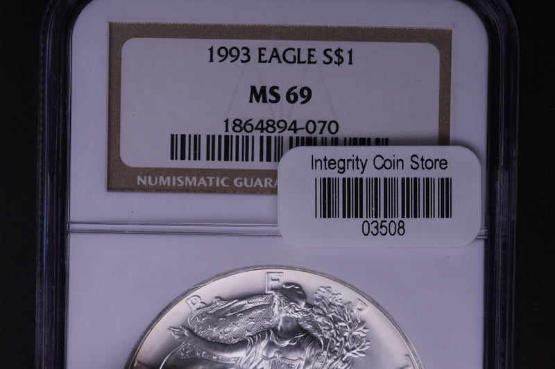 1993 Silver Eagle $1. NGC Graded MS-69 Un-Circulated. Store