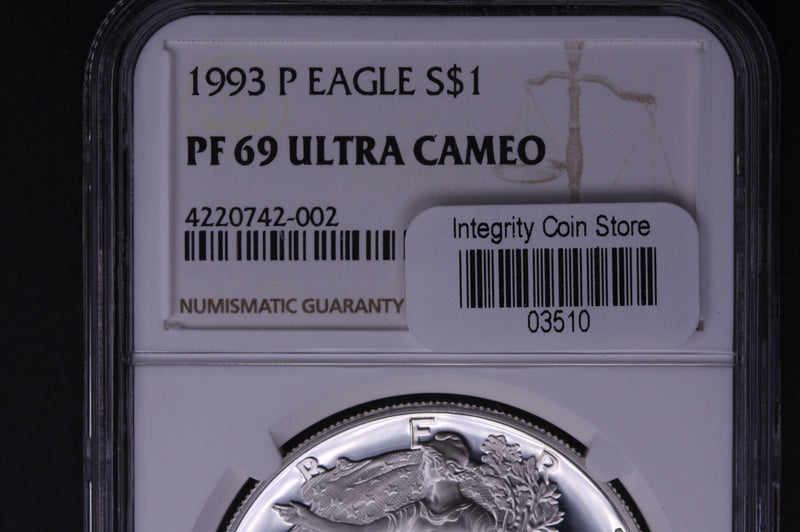1993-P Silver Eagle $1. NGC Graded PF-69 Ultra Cameo. Store