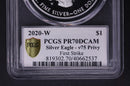 2020-W American Silver Eagle. V-75 Privy. 'Tough Date', 1st Strike, PCGS PR-70.