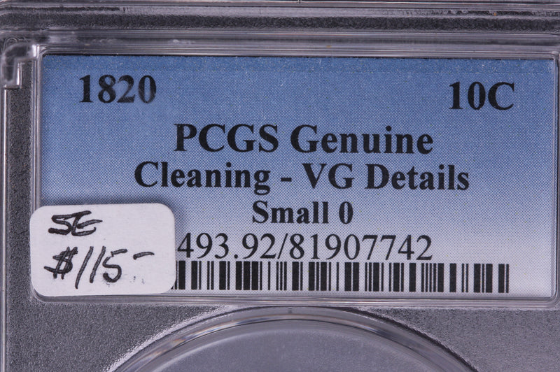 1820 Cap Bust Dime, Small O, PCGS VG Details. Store