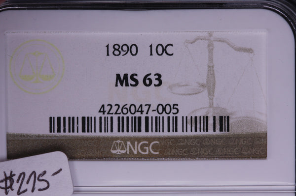 1890 Seated Liberty Dime, Gem Mint State-63, Store Sale #05548