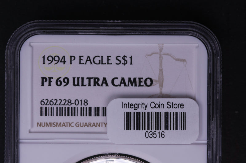1994-P Silver Eagle $1. NGC Graded PF-69 Ultra Cameo. Store