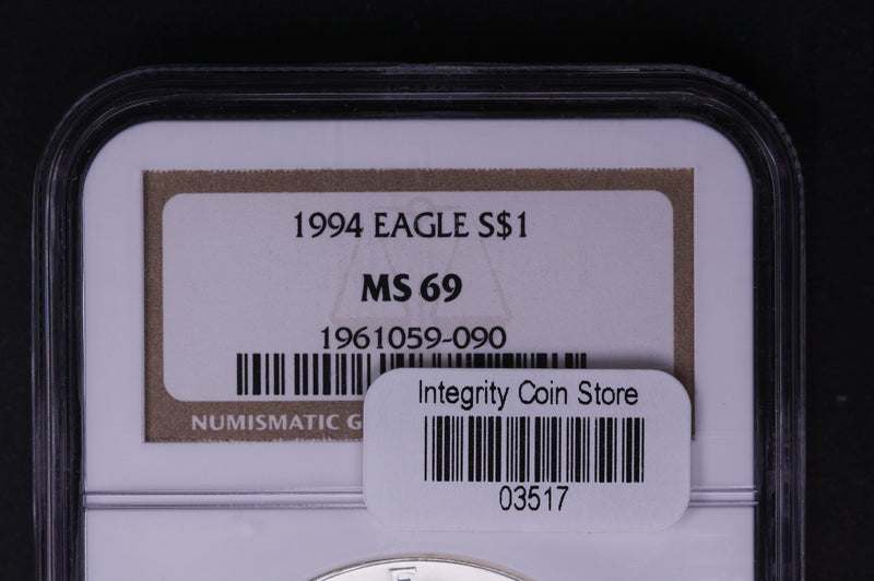 1994 Silver Eagle $1. NGC Graded MS-69 Un-Circulated. Store