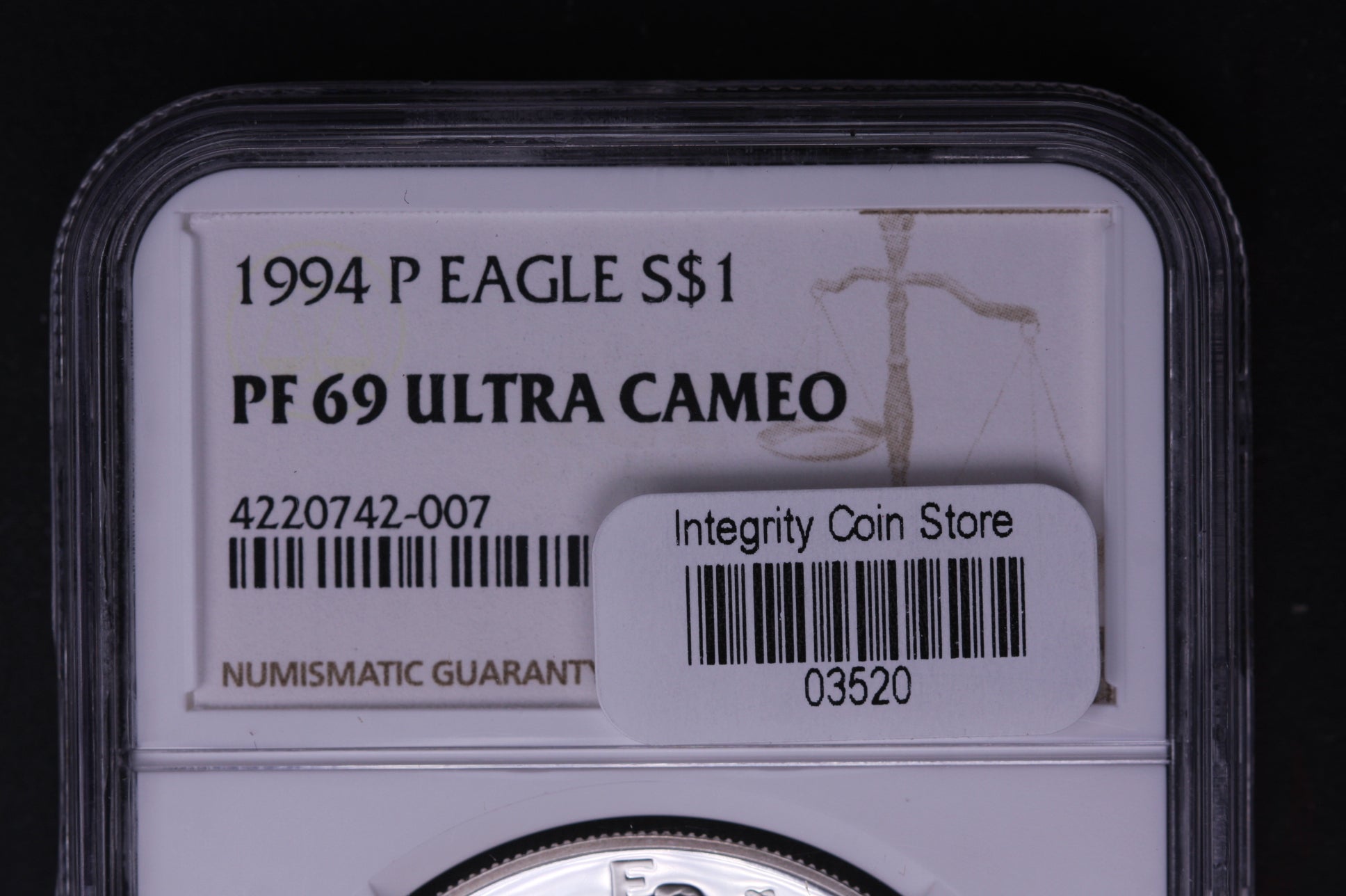 1994-P Silver Eagle $1. NGC Graded PF-69 Ultra Cameo. Store #AE0041