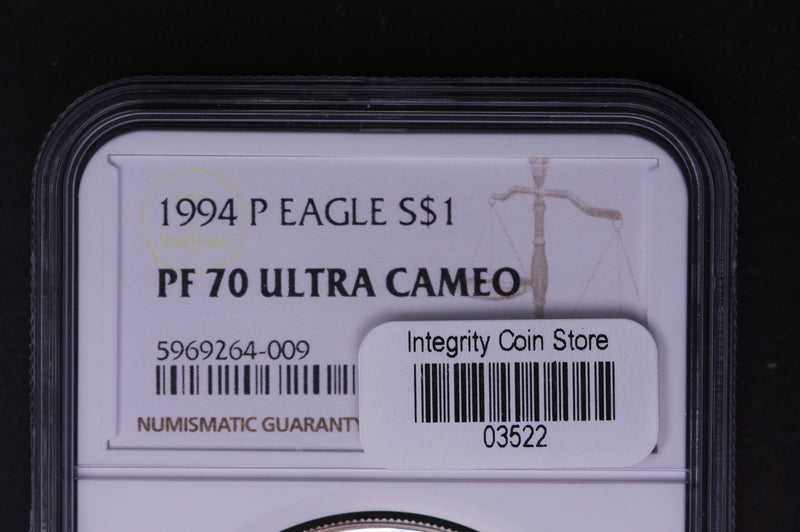 1994-P Silver Eagle $1. NGC Graded PF-70 Ultra Cameo. Store