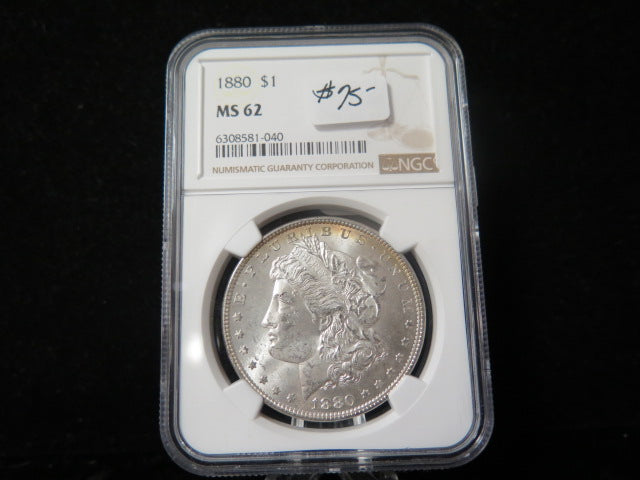 1880 Morgan Silver Dollar, NGC Graded MS 62 Uncirculated Coin. Store