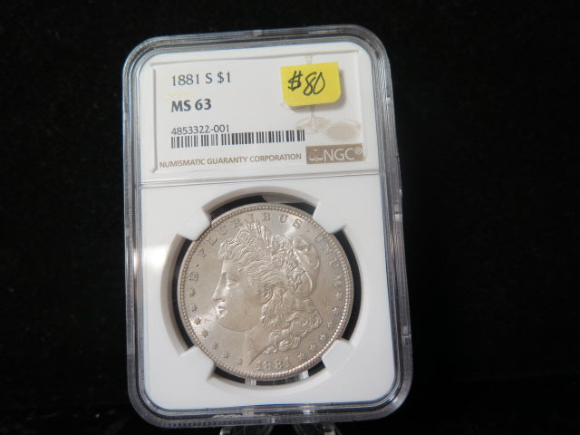 1881-S Morgan Silver Dollar, NGC Graded MS 63 UNC.  Store