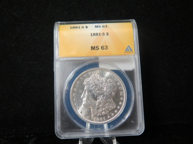 1881-S Morgan Silver Dollar, ANACS Graded MS 63 UNC.  Store