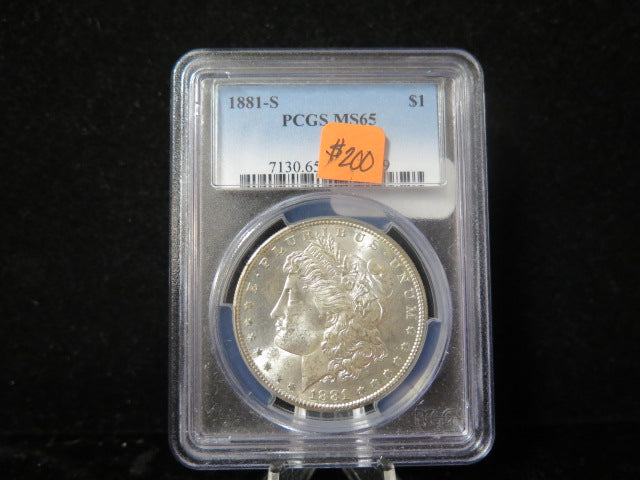 1881-S Morgan Silver Dollar, PCGS Graded MS 65 Uncirculated Coin.  Store #03113
