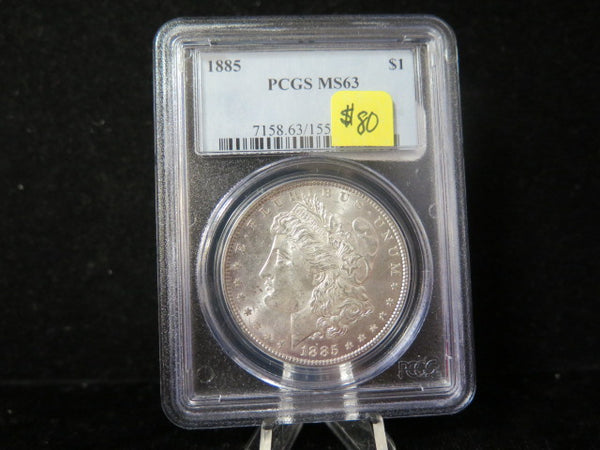 1885 Morgan Silver Dollar, PCGS Graded MS 63 UNC.  Store #03150