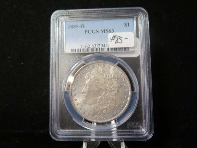 1885-O Morgan Silver Dollar, PCGS Graded MS 63 UNC.  Store