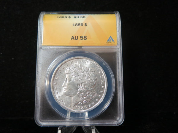 1886 Morgan Silver Dollar, ANACS Graded AU 58.  Store #03157