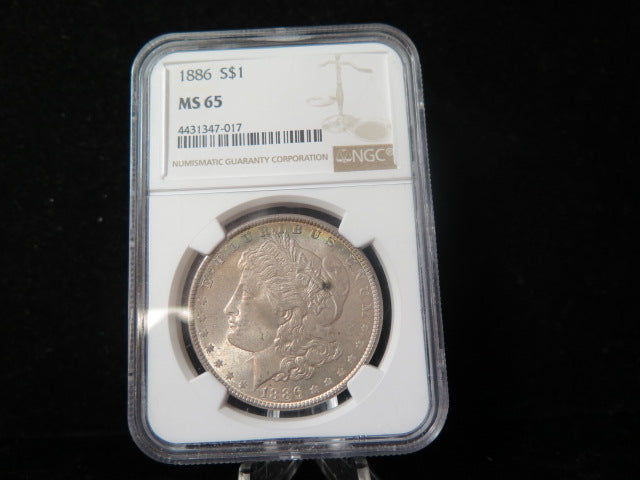 1886 Morgan Silver Dollar, NGC Graded MS 65.  Store