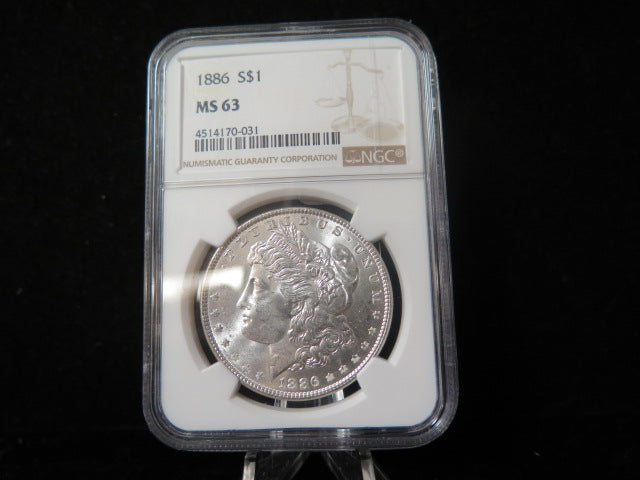 1886 Morgan Silver Dollar, NGC Graded MS 63.  Store