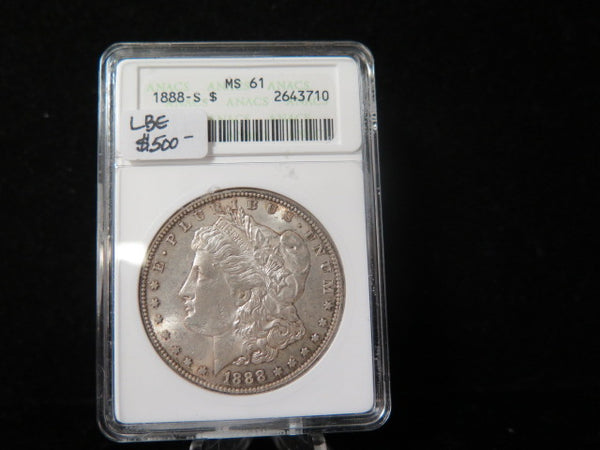 1888-S Morgan Silver Dollar, ANACS Graded MS 61.  Store #03172