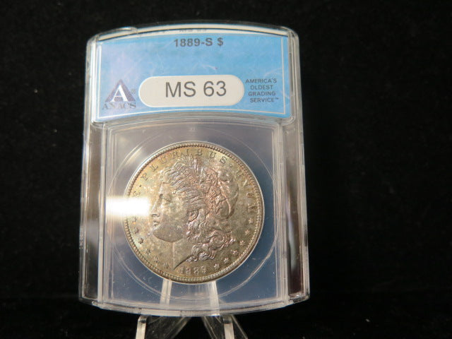 1889-S Morgan Silver Dollar, ANACS Graded MS 63.  Store
