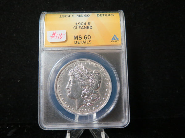 1904 Morgan Silver Dollar, ANACS Graded MS 60 UNC.  Store #03225