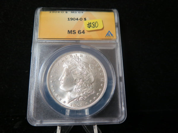 1904-O Morgan Silver Dollar, ANACS Graded MS 64 UNC.  Store #03235