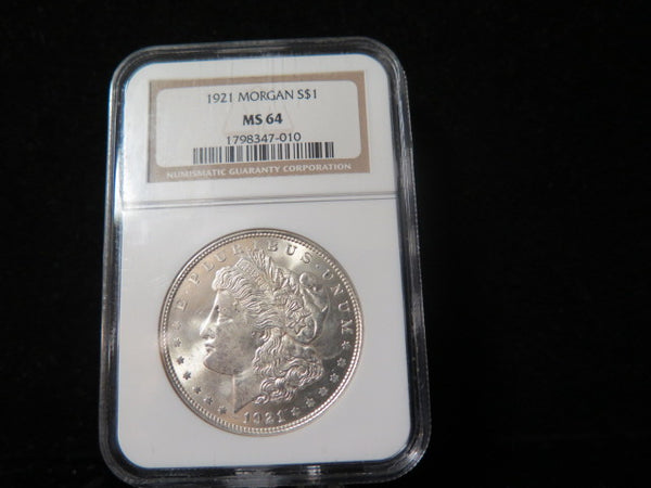 1921 Morgan Silver Dollar, NGC Graded MS 64 UNC.  Store #03238