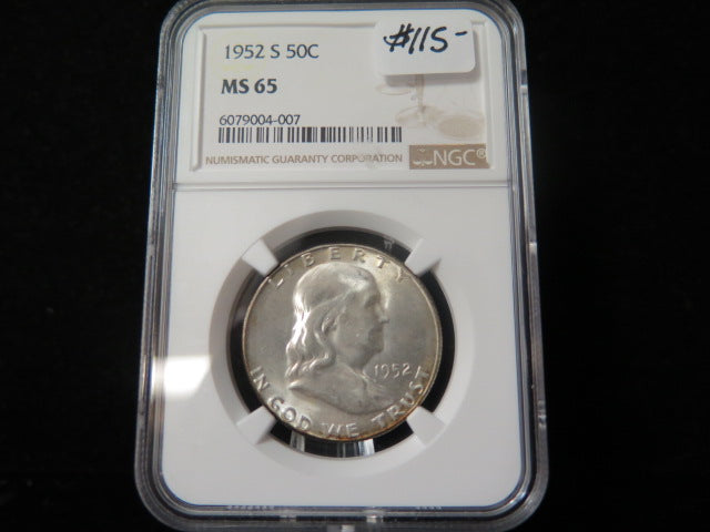 1952-S Franklin Half Dollar, NGC Graded MS 65 Un-Circulated.  Store