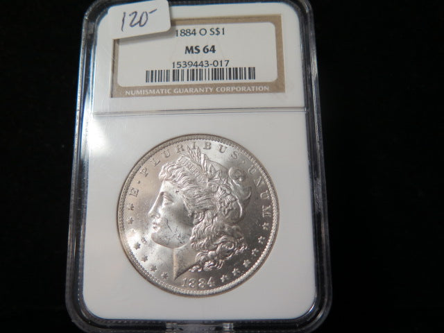 1884-O Morgan Silver Dollar, NGC Graded MS 64 Uncirculated Coin. Store