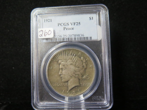 1921 Peace Silver Dollar, PCGS Graded VF 25 Circulated Coin. Store #03275