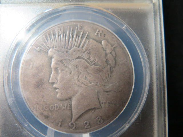 1928 Peace Silver Dollar, ANACS Graded VG 8 Circulated Coin. Store