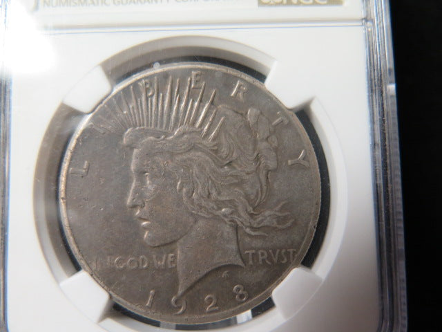 1928 Peace Silver Dollar, NGC Graded XF 45 Circulated Coin. Store