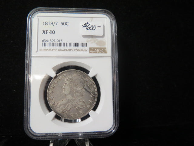 1818/7 Capped Bust Half Dollar, NGC Graded XF 40 Circulated Coin. Store