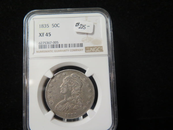 1835 Capped Bust Half Dollar, NGC Graded XF 45 Circulated Coin. Store #03317