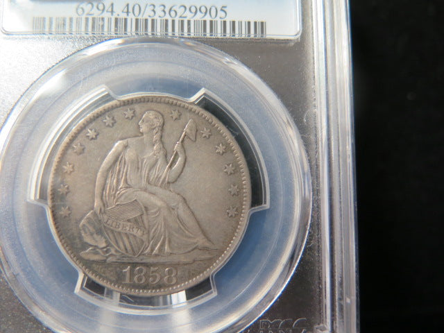 1858-O Seated Liberty Half Dollar, PCGS Graded XF40 Circulated Coin.  Store