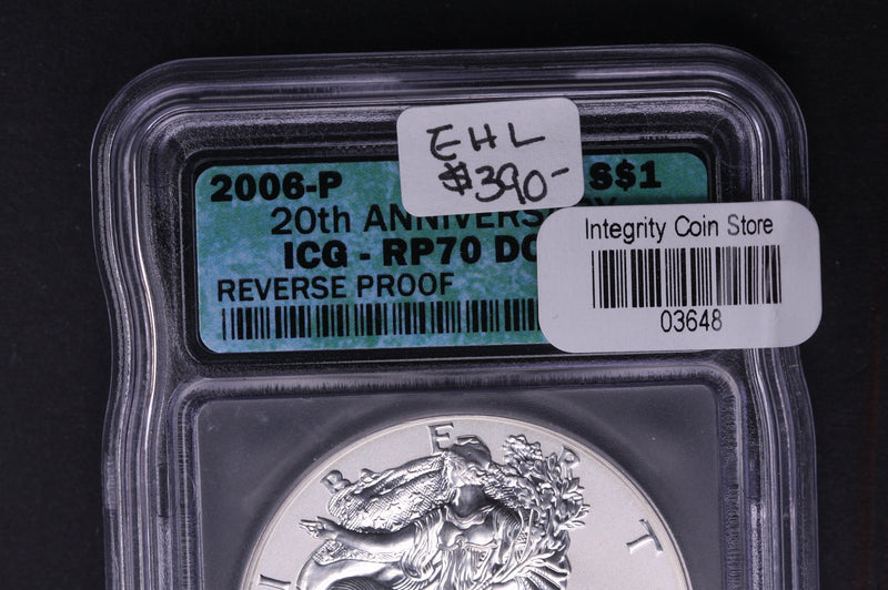 2006-P Silver Eagle $1. ICG Graded RP-70 20th Anniversary REVERSE.  Store